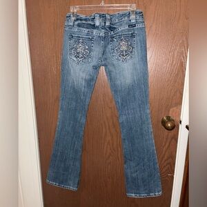 Miss me straight leg rhinestone embroidered denim jeans